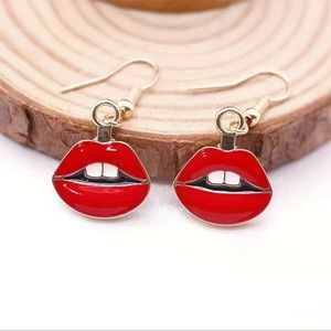 Hot Red Lips Drop Earrings Vintage Statement Dangle Earrings